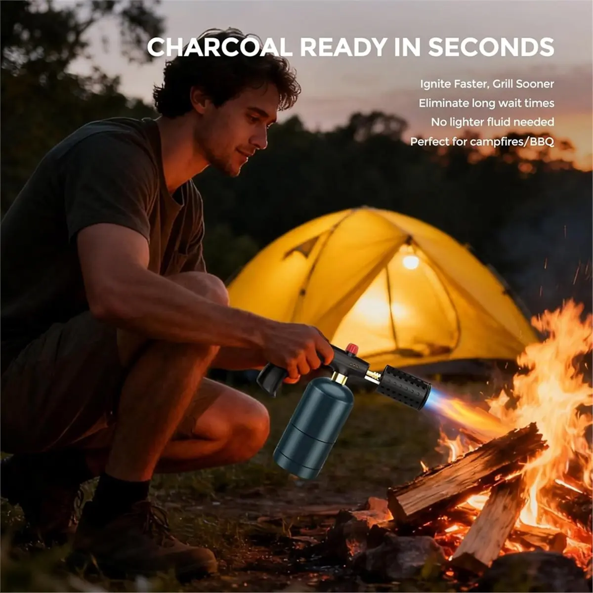 Propane Torch Head with Adjustable Flame, Handheld Torch Head for BBQ, Grill,Sous Vide,Safety Lock & Wide Nozzle Design