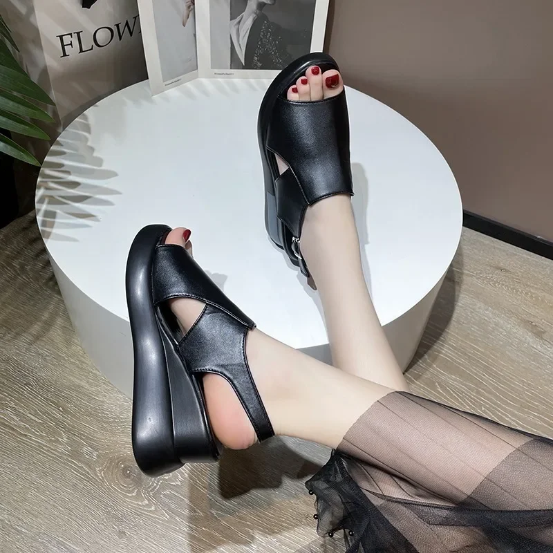 2024 Summer Wedge Platform Sandals Fashion Retro Romen Beach Shoes Ladies Casual Peep Toe Soft Comfortable Sandalias De Mujer