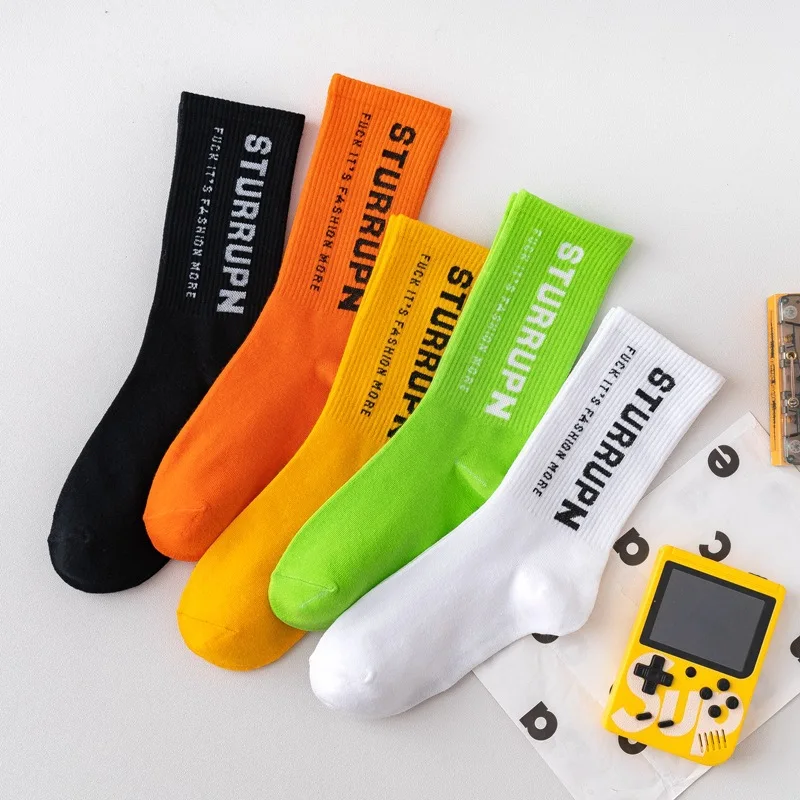 

5Pairs of Four-season Women's Mid-tube Socks Hip-hop Street Sports Socks Colorful Cotton Alphabet Tide Socks