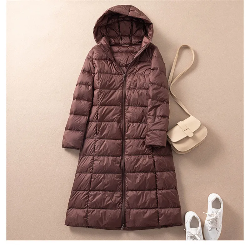 2022 Autumn Winter Women Down Coat Warm Lightweight White Duck Down Jacket Parkas Ladies Loose Long Hooded Windproof Outwears