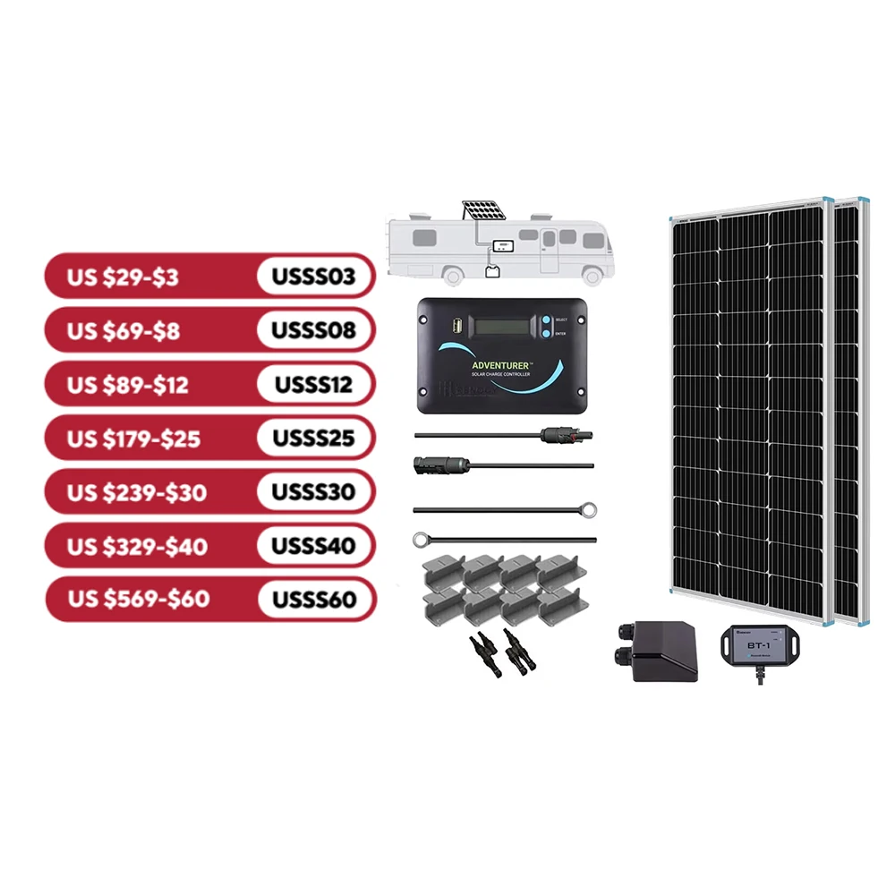 Renogy 200 Watts 12 Volts Monocrystalline RV Solar Panel Kit with Adventurer 30A LCD PWM Charge Controller and Mounting Brackets