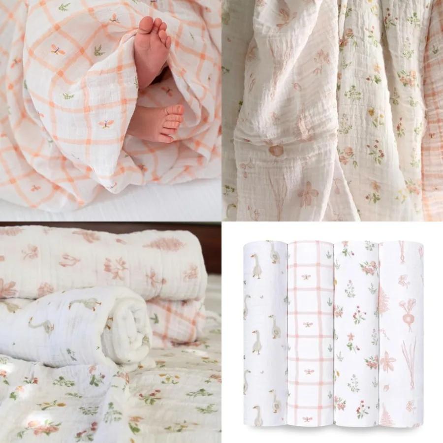 

aden + anais Essentials Baby Muslin Swaddle Blankets, Newborn Receiving Blanket for Swaddling, 100 Cotton Baby Swaddle Wrap, 4