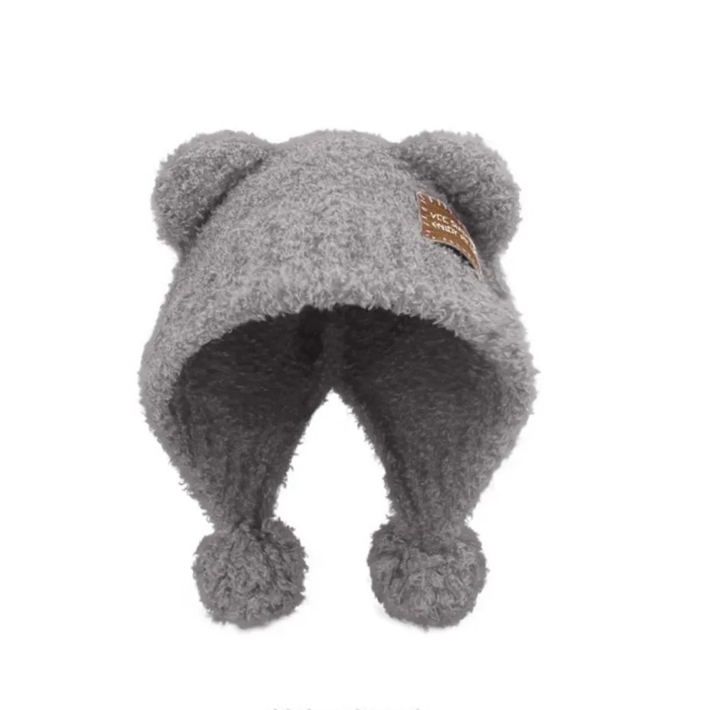Moda fofo pequeno urso orelhas chapéu orelhas de urso lã malha boné all-match gorro inverno chapéu de pelúcia inverno/outono