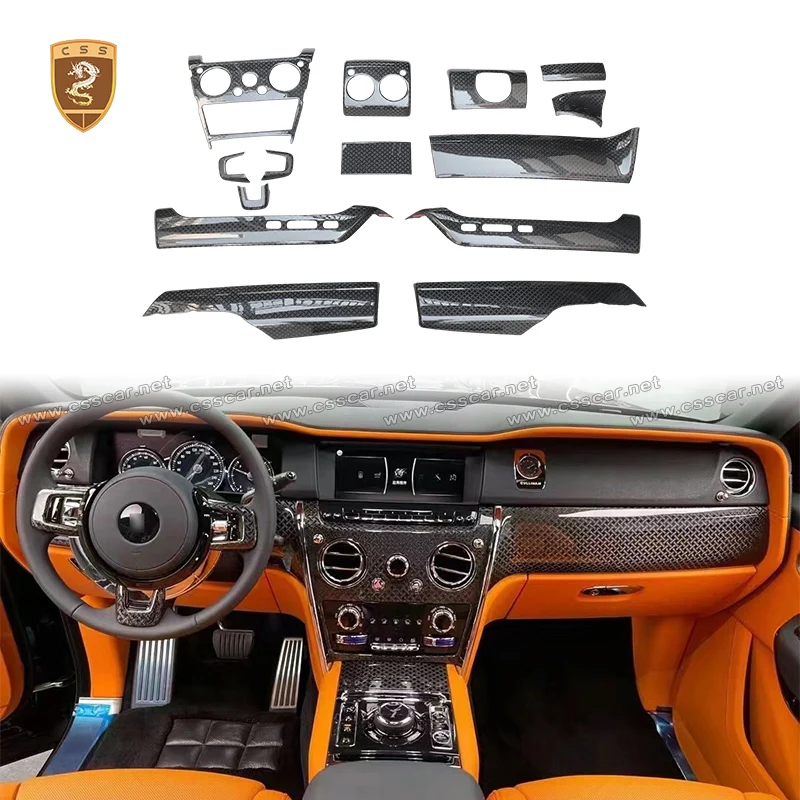 For Rolls-Royce Cullinan Left Hand Drive Dry Carbon Center Control Dashboard Panel Strips Cover Trims Car Interior Accessories
