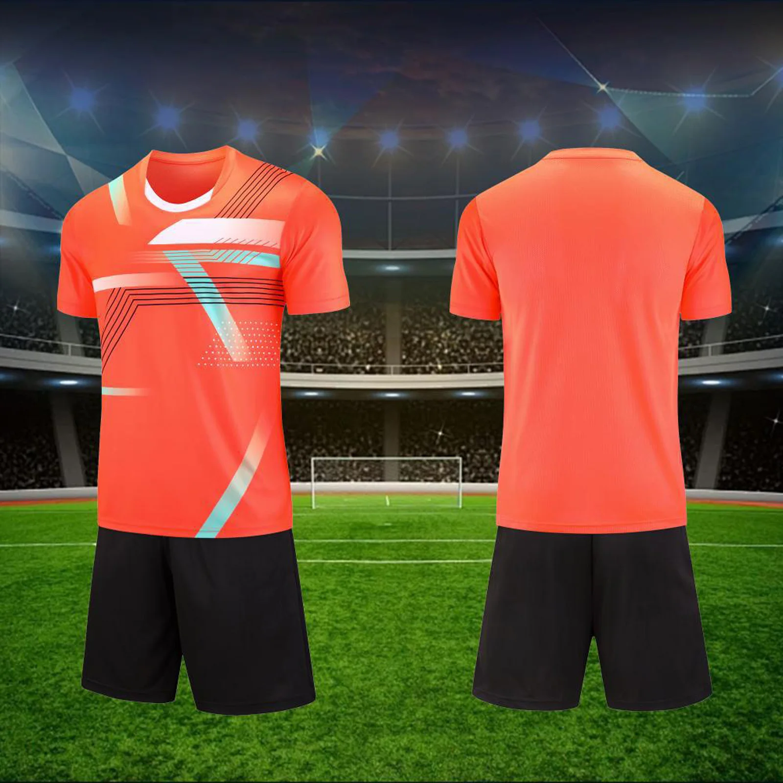 

Youth Running Set Quick Dry Short Sleeve Round Neck Tee and Elastic Waistband Shorts with Pockets Breathable for Outdoor Sprint