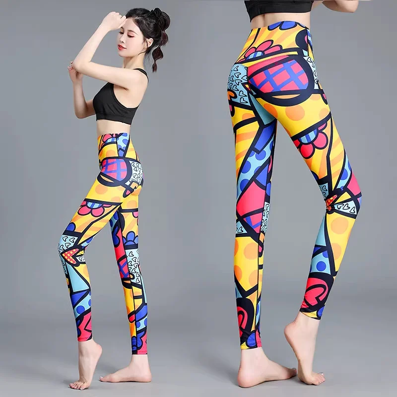 

DOIAESKV Women's Colorful Digital Print Leggings Stretchy Sexy Workout Push-Up Fitness Pants Leg Warmer for Active Women