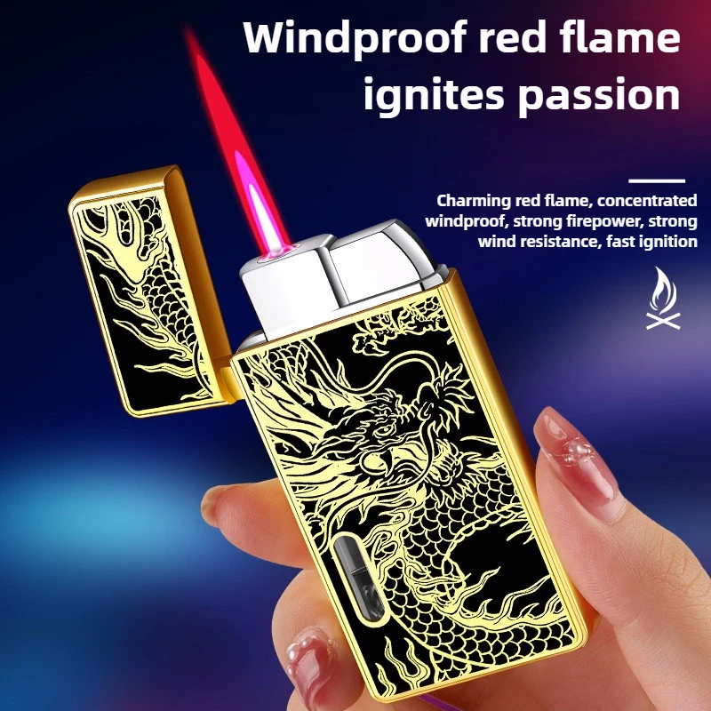 أحمر لهب النار يندبروف ولاعة معدنية السيجار المباشر الغاز أخف مقاوم للماء المحمولة ولاعة السجائر الدخان الملحقات للرجال