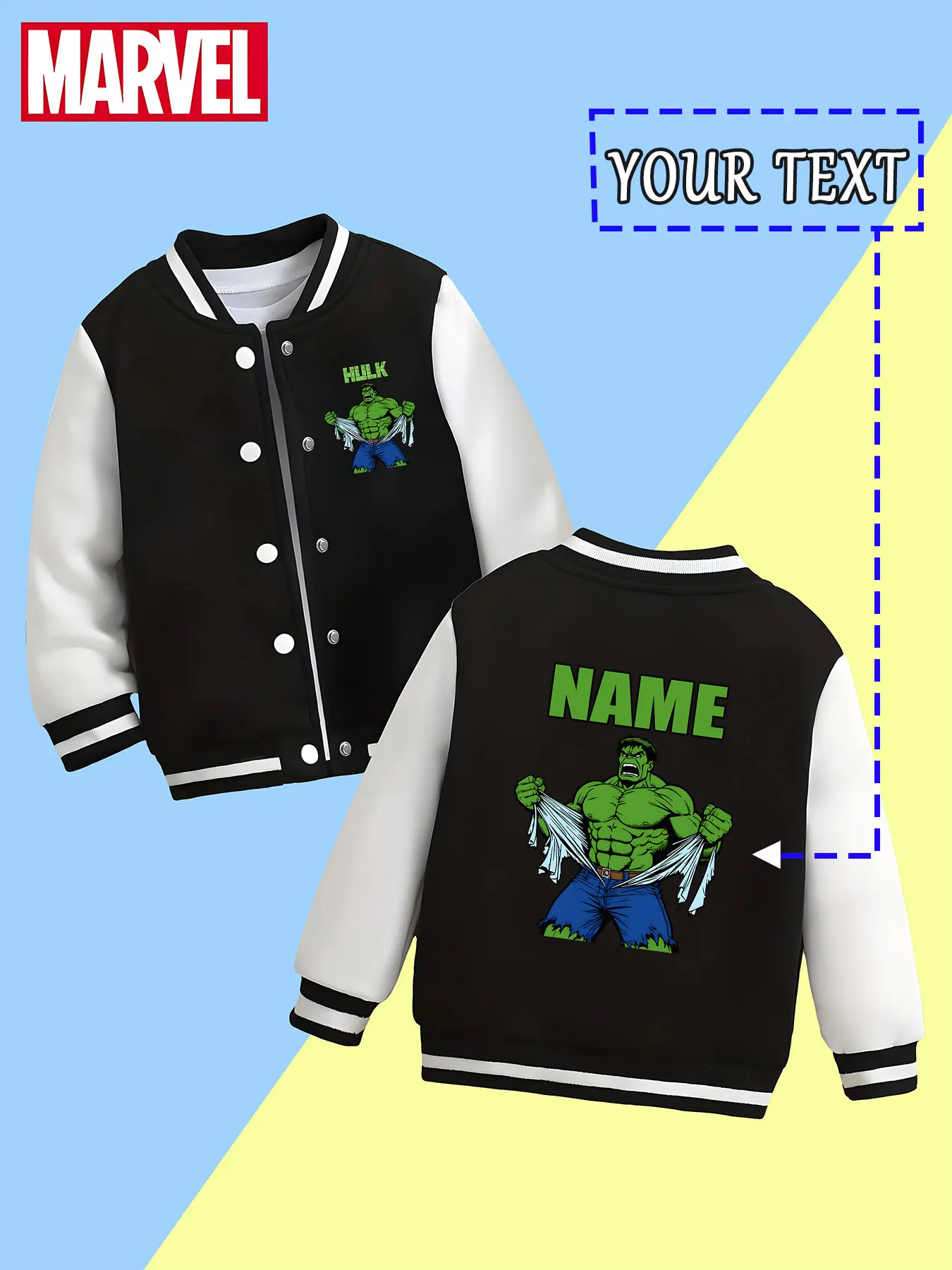 

MINISO Marvel Boys Baseball Jacket - Classic Hulk print, full of power, perfect for spring and autumn casual wear, suitable for