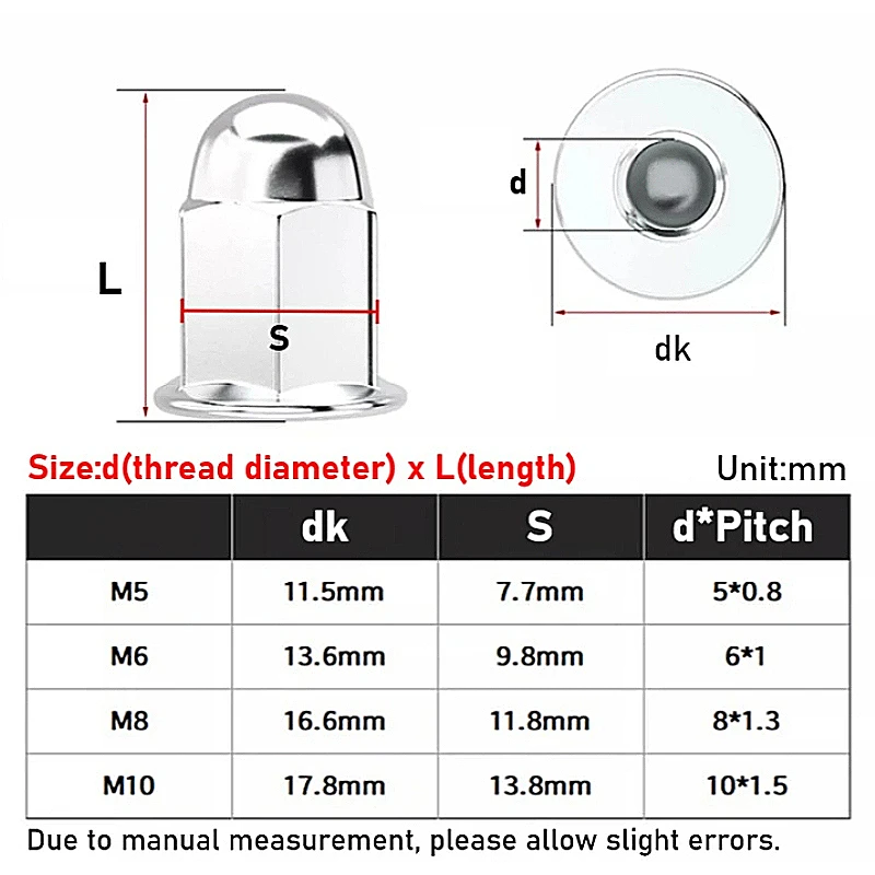 M5 M6 M8 M10 Nickel Plating Carbon Steel Extended Flange Acorn Nut Heightened Flange Cap Dome Nuts For Motorcycle Cylinder Nut