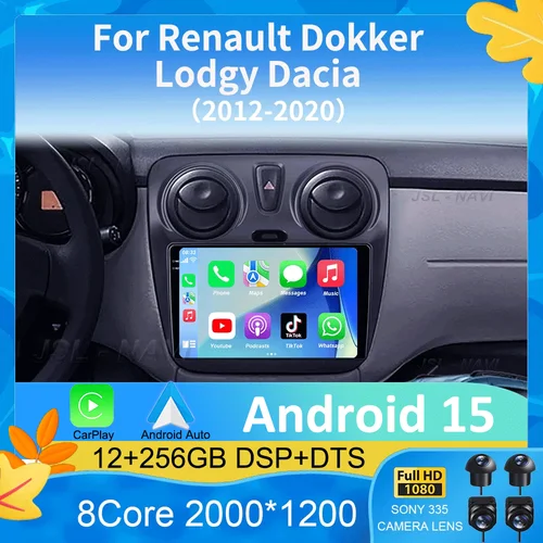 Android 15 para Renault Dokker/Lodgy Dacia 2012 - 2020 Radio de coche reproductor Multimedia Android Auto Carplay unidad principal navegación GPS