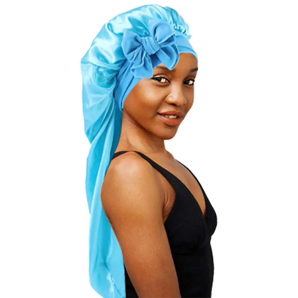 New Women Long Satin Bonnet Sleep Cap Silky Sleeping Cap with Wide Elastic Band Hair Care Turban Braids Curly Hair Natural Hair