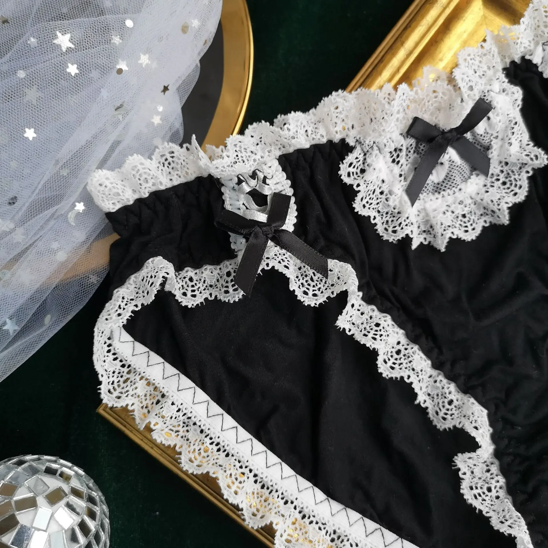 Sous-vêtements japonais en dentelle modal noir et blanc pour femmes, lingerie mignonne en coton, culotte sexy Kawaii