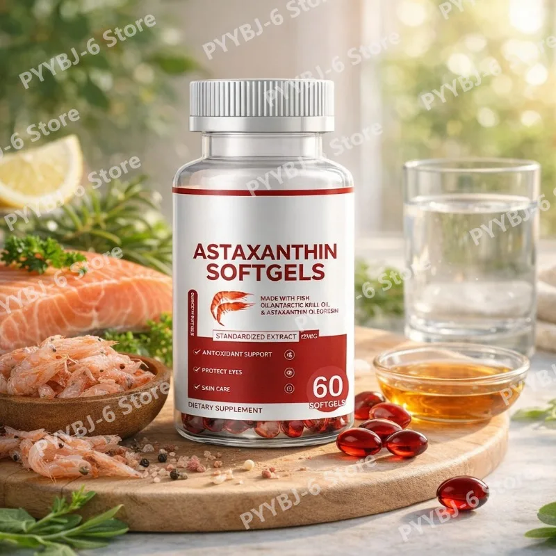 

Astaxanthin Softgels with Fish Oil Antarctic Krill Oil & Vitamin E Antioxidant Supplement Supports Skin & Eye Health 60 Softgels
