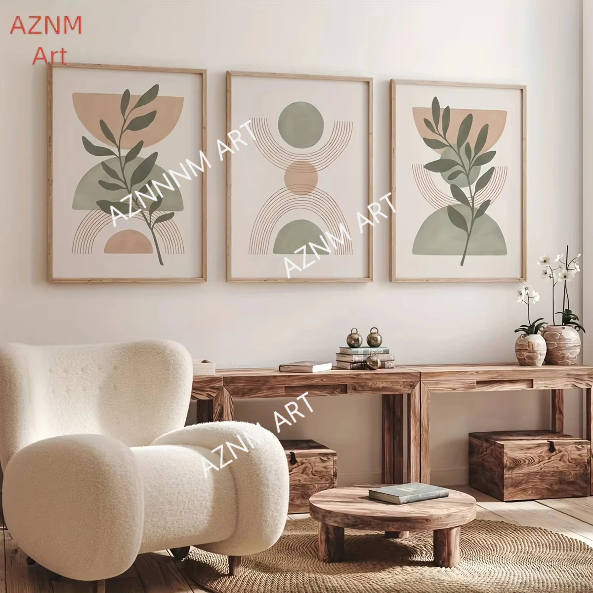 1/3 Stück Bohemian Salbeigrün und Erröten Rosa Leinwanddruck Poster Moderne botanische Kunstdruck Wohnzimmer Home Decor Kunst Poster Geschenke