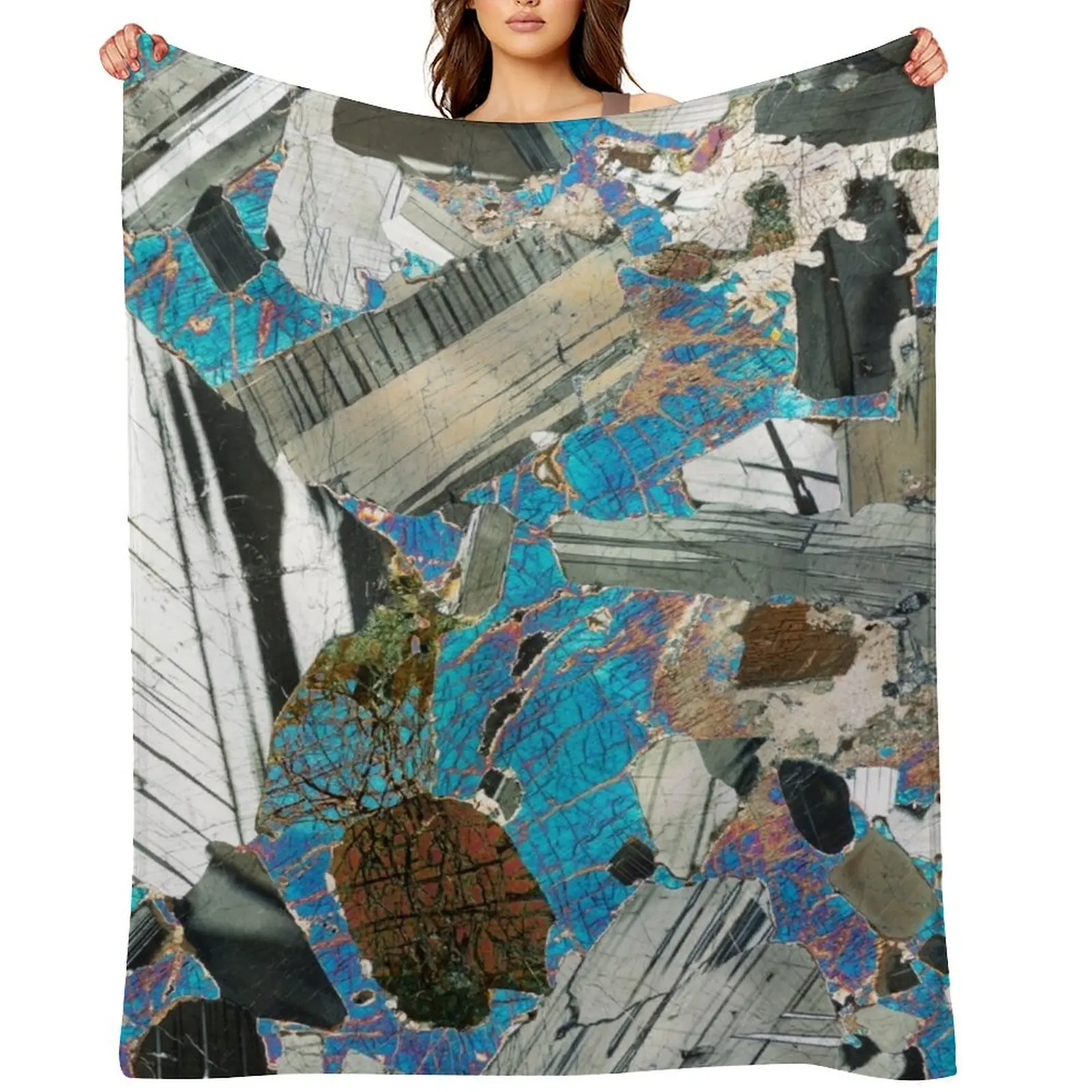 

Gabbro from Huntly, Scotland rock thin section microscope photo - Scottish geology gift Throw Blanket Polar Blankets