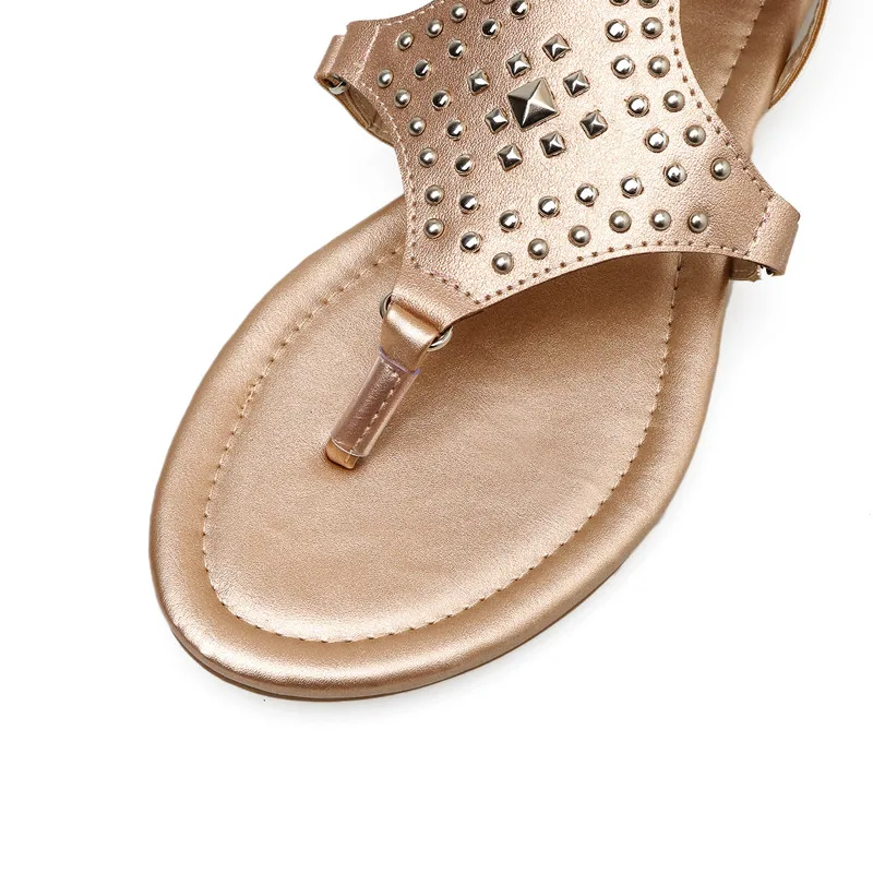 Sandalias romanas de gladiador para mujer, zapatos hasta la rodilla con remaches pequeños, adorno alto Tong, botas geniales, calados, Verano