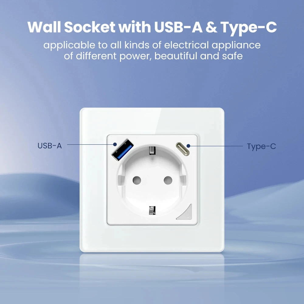 Miucda-tuya tomada de parede inteligente, plugue de alimentação padrão da UE, com porta de carga usb/tipo c, funciona com alexa, google home, alice