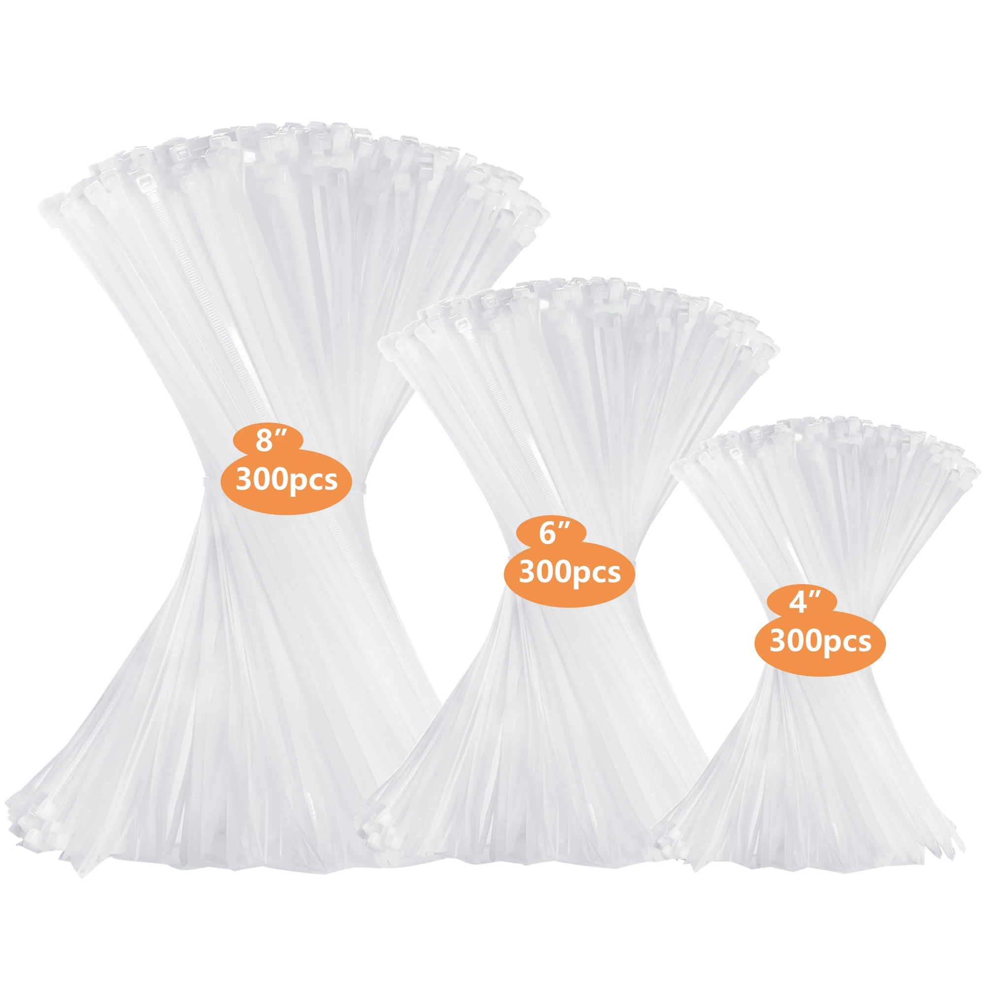 

3000pcs (4in+6in+8in) white nylon zipper, 50 pounds tensile strength, suitable for home, garden grid, office, garage, etc