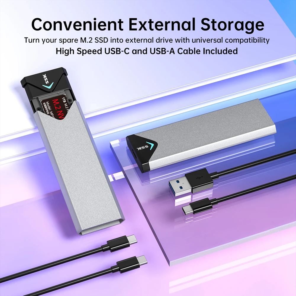 SSK M.2 NVME SATA SSD Enclosure Adapter USB 3.2 10Gbps Aluminum Enclosure External Hard Drive Case Support UASP Trim for PC Case