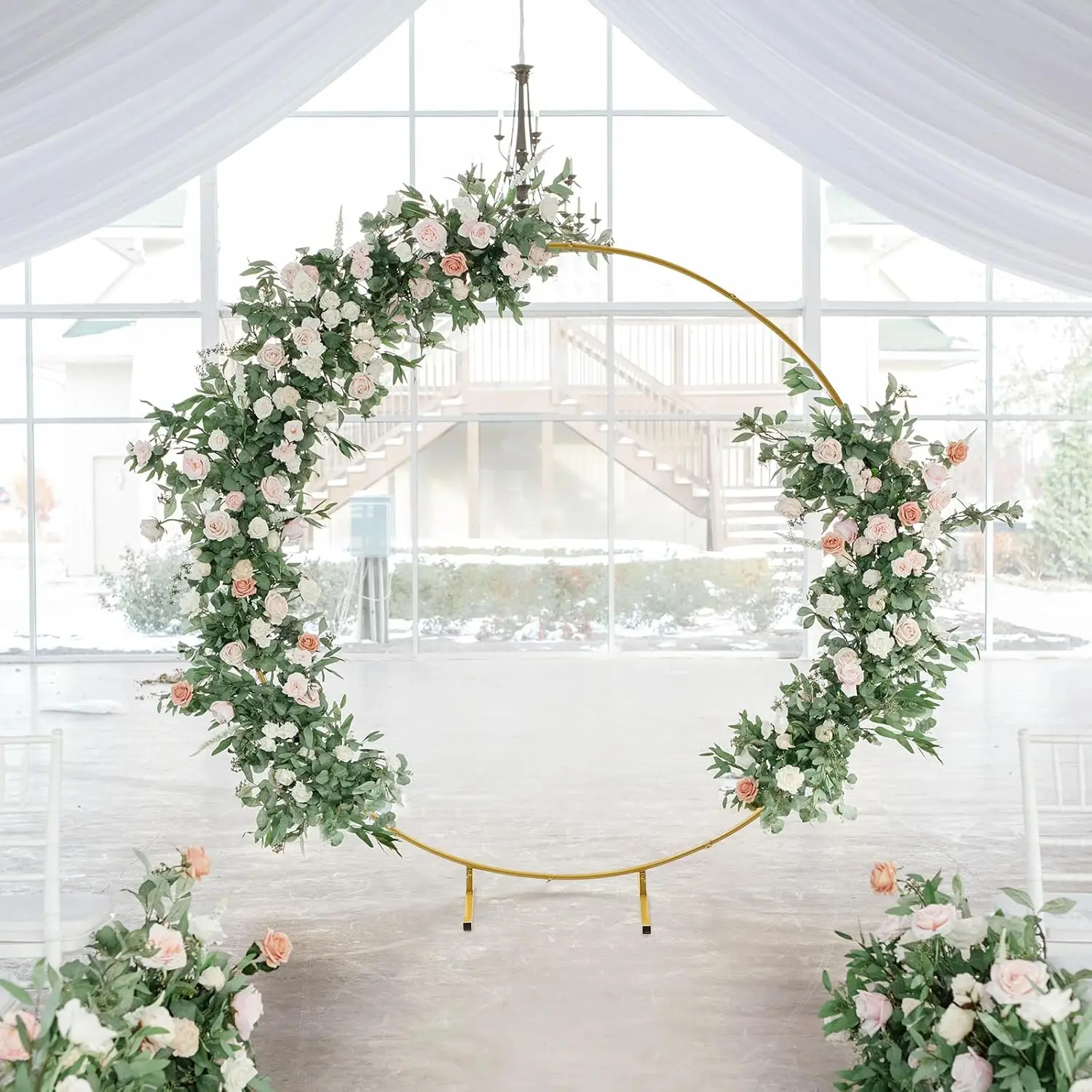 

6.6 FT Round Backdrop Stand Gold Wedding Arch for Ceremony Metal Balloon Arch Stand Indoor Outdoor for Birthday, Wedding Decor