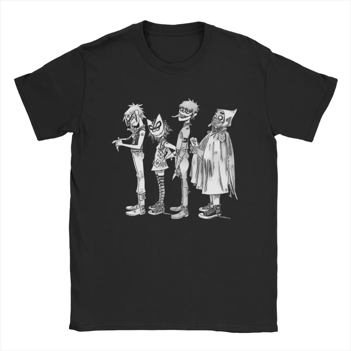 Men Gorillaz T Shirt Pure Cotton Clothing Casual Short Sleeve Round Neck Tees Original T-Shirts