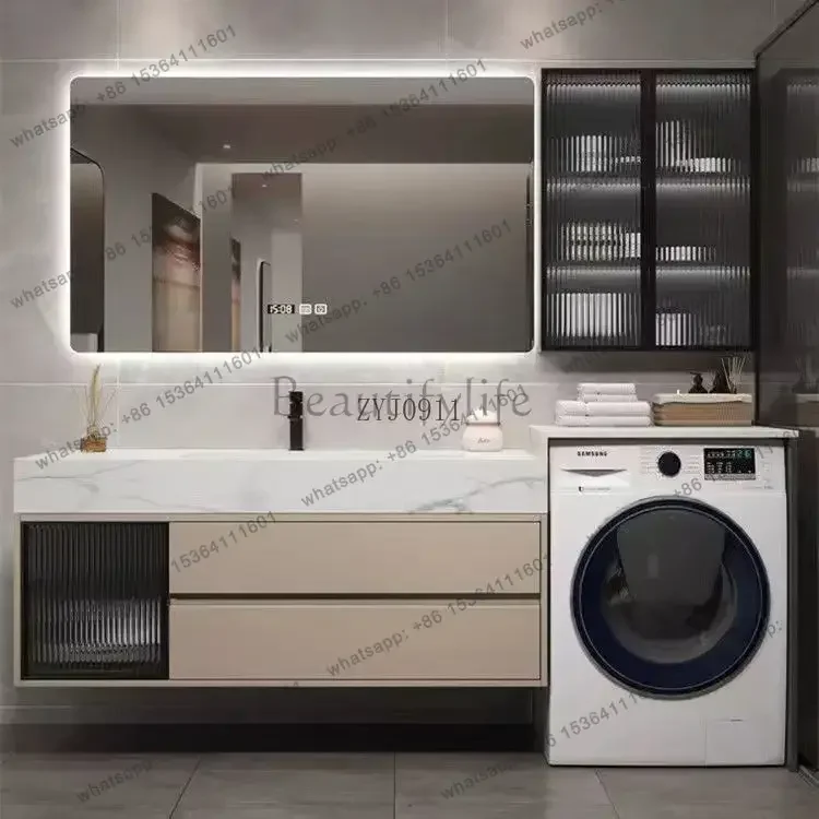 Rock slab hot bending integrated washing machine cabinet combination modern simple bathroom cabinet toilet