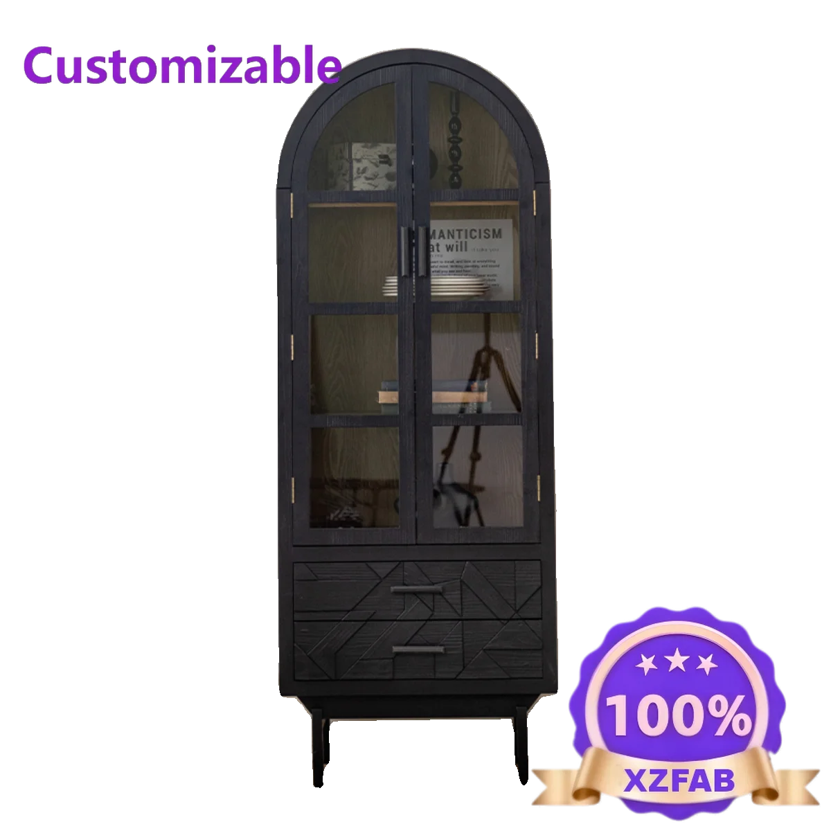 Factory Direct 2026 French retro solid wood bookcase, living room against the wall with glass door display cabinet,