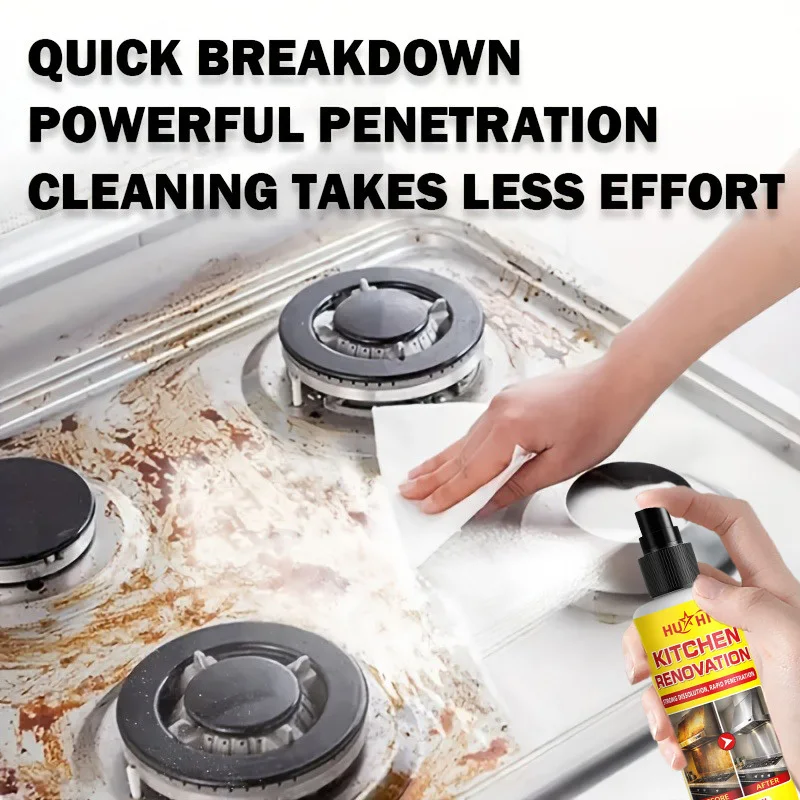 Strong Kitchen Grease Remover Spray, Range Hood, Stove & Oven Cleaner, Easy Wipe, Odorless, Safe, No Residue, for Metal Surfaces