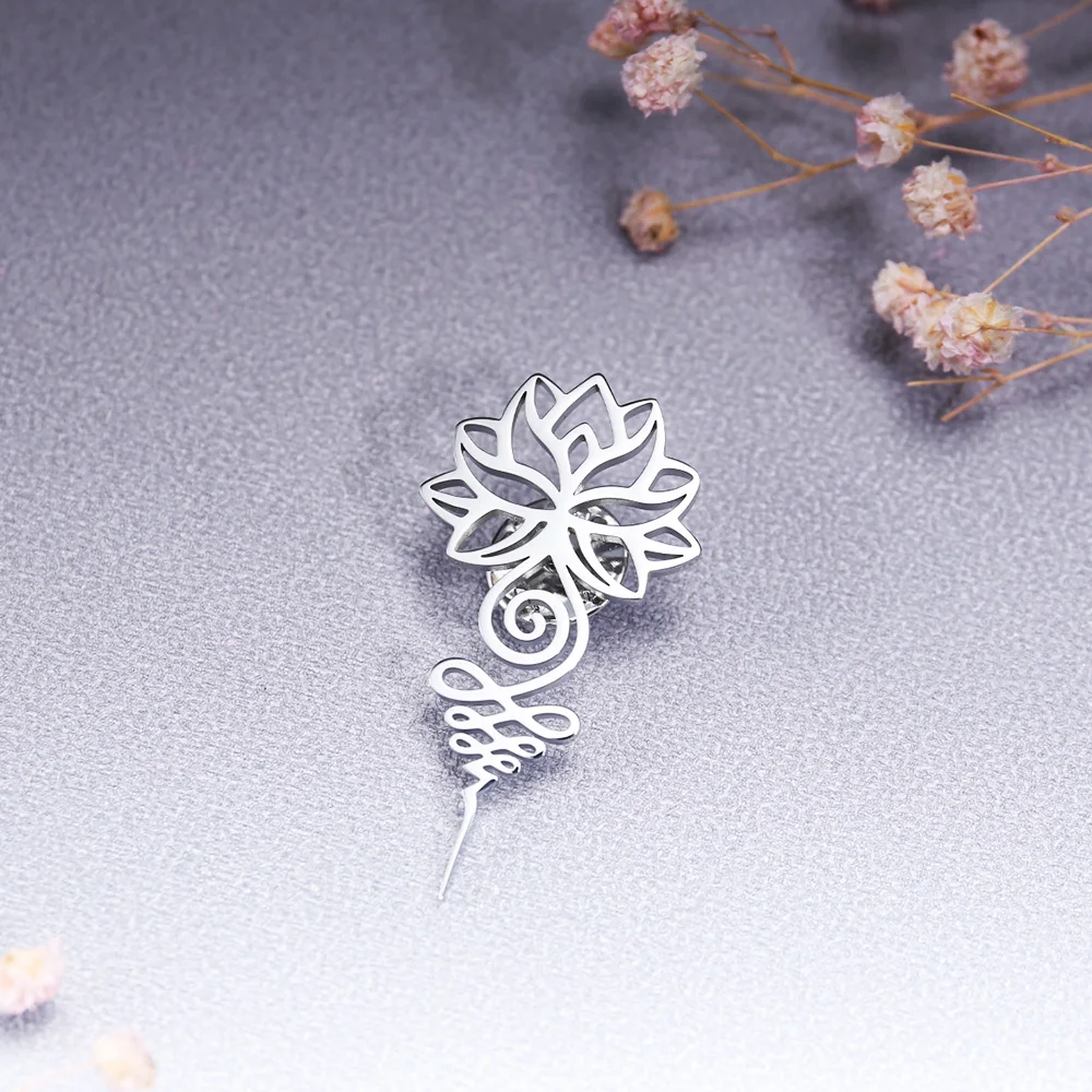 Tangula Fashion Yoga Lotus Brooches for Men Stainless Steel Chakra Symbol Badge Pin Women Elegant Clothing Pin Accessories Gifts