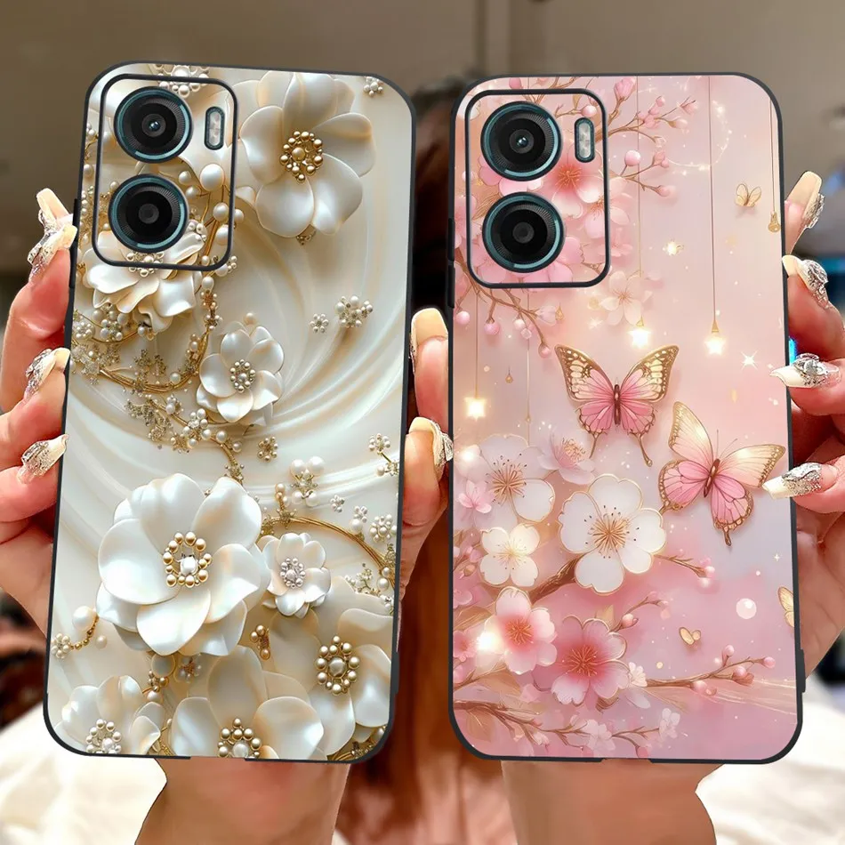Para Motorola Moto G05 G15 E15 2024 funda de teléfono con mariposa Floral para MOTO G05 G15 E15 4G funda ligera suave de silicona negra