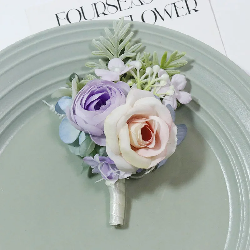 ゲスト、シミュレートされた花、結婚式用品、宴会用品、シャンパンシリーズ377のためのboutonniere andリストコーサグ