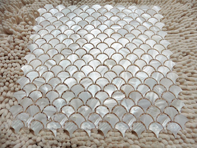 مقياس السمك الأبيض قذيفة فسيفساء بلاط أم اللؤلؤ المطبخ باكسبلاش الحمام دش جدار التلفزيون خلفية مروحة خلفية #1