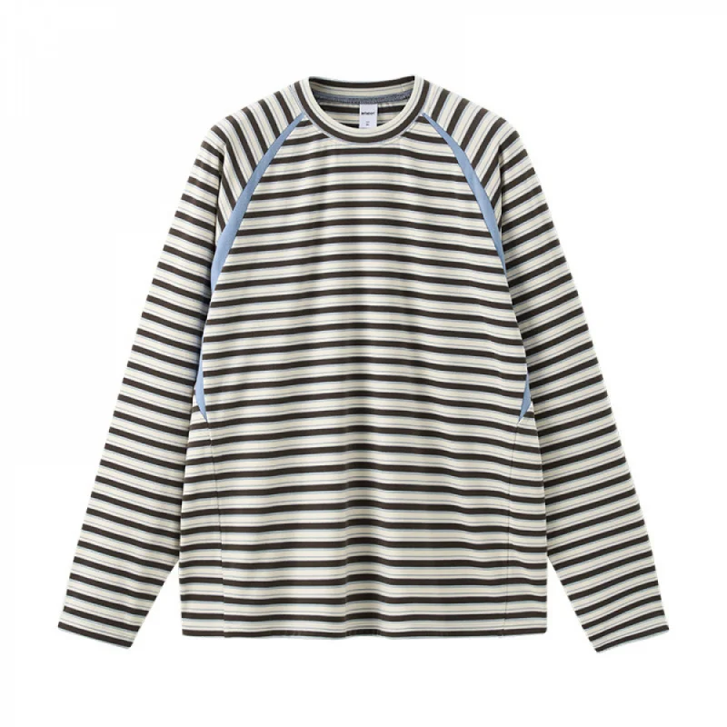 

Мужская футболка с длинным рукавом в полоску с цветными блоками, осень 2023, новый модный брендовый топ с круглым вырезом в американском уличном стиле