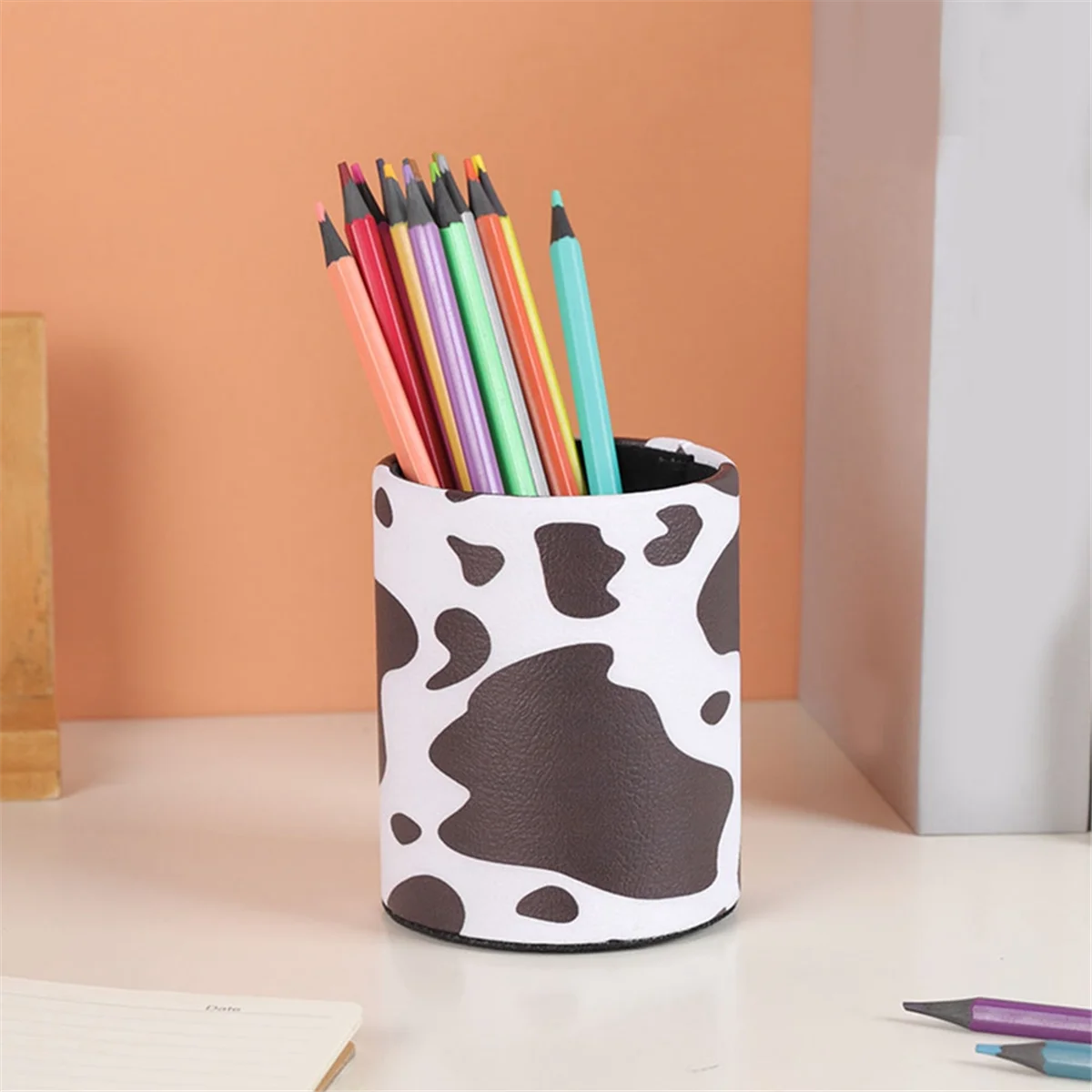 4PCS PU Leather Desk Pen Holder Pencil Desk Organizer 3.1x 3.1x 4Inch Pencil Holder for Desk, Office Pen Organizer