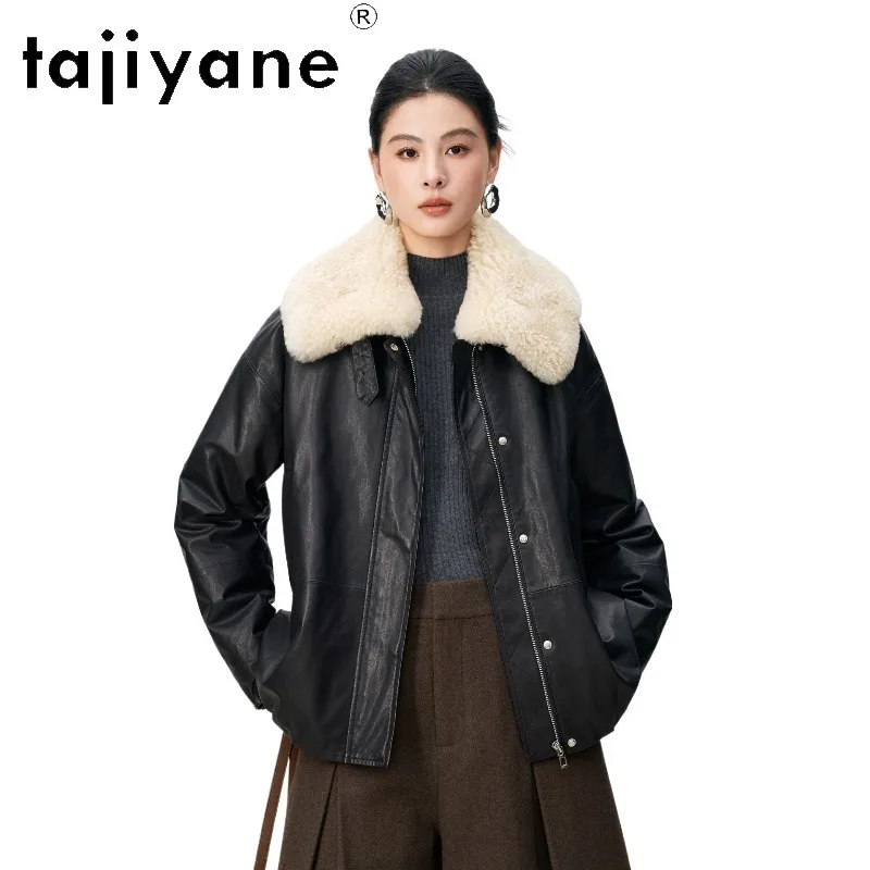 TAJIYANE Sheepskin Genuine Leather Jacket Woman 90% Goose Down Jackets for Woman Mid Length Leather Coat with fur Shearling 가죽자켓