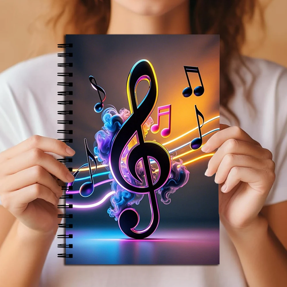 Spiral-Notizbuch mit Violinschlüssel-Musiknoten – Hardcover-Journal im Neon-Look für Musiker und Musikliebhaber