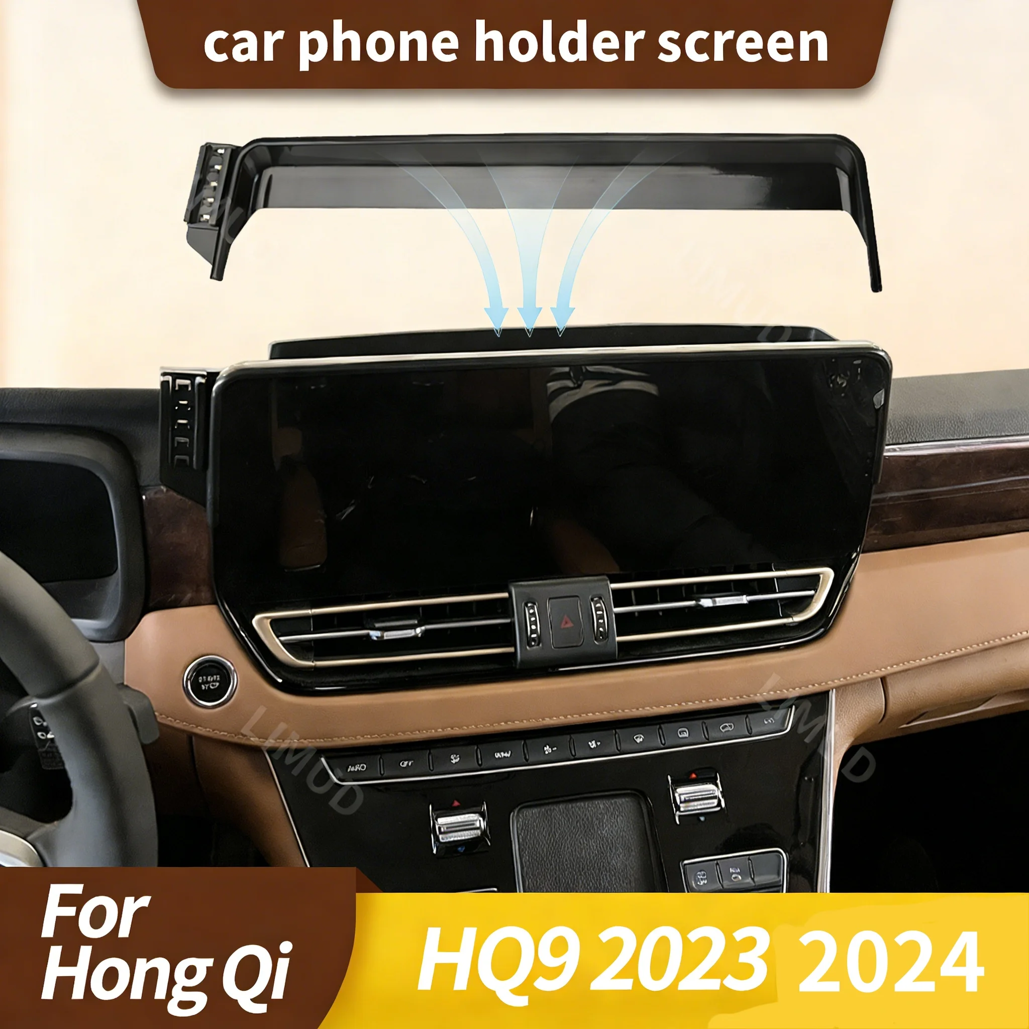 

Кронштейн для навигационного экрана 16,2 дюйма с отсеком для хранения и держателем для телефона для HongQi HQ9 2023-2024