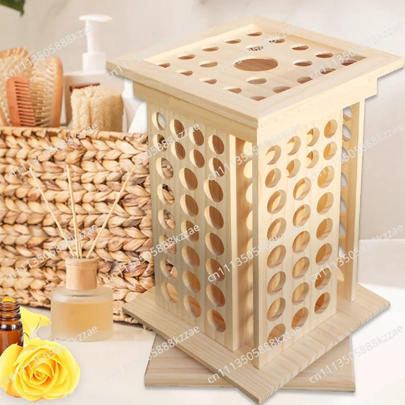 Essential Oil Display Rack Rotating Makeup Storage Stand Wooden Multifunctional Coconut Oil Rolling Bottle Organizer Holder