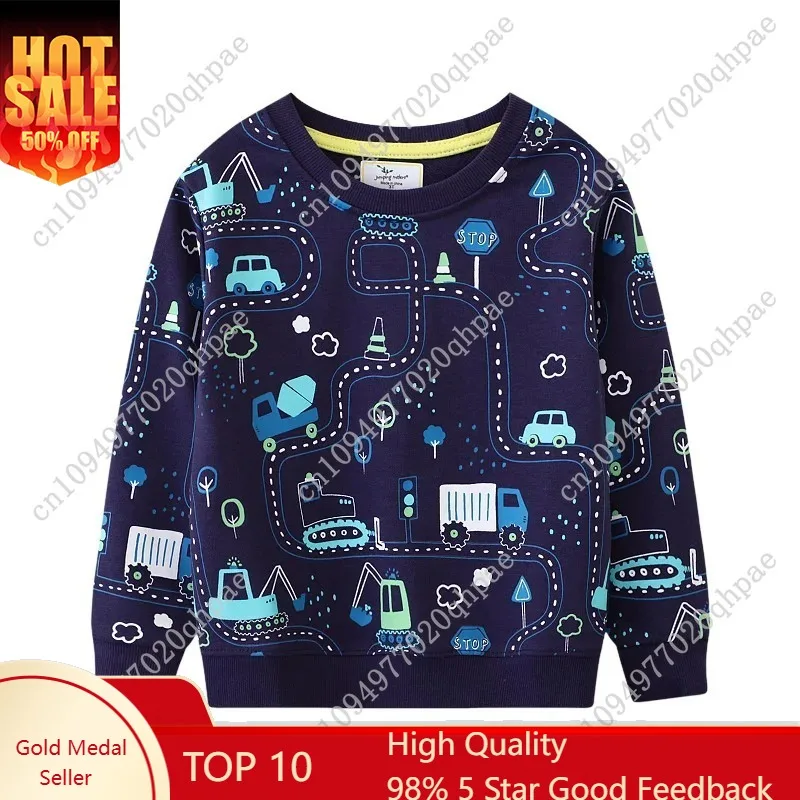 

Jumping Meters 2-7T Boys Girls Sweatshirts Cars Clothes Long Sleeve Baby Hooded Sport Shirts Autumn Spring Tops Pullover Shirts