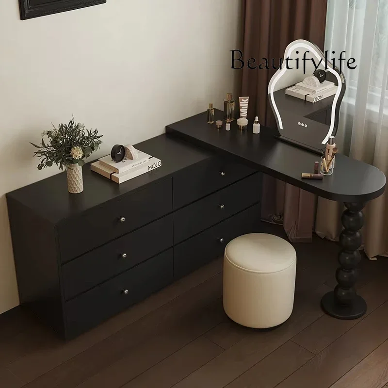 WM Modern Mirror Dressing Table Makeup Bedroom Luxury Storage Vanity Table Desk Black Penteadeira Para Quarto Dresser Furniture