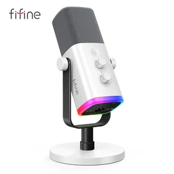 FIFINE-Microphone dynamique avec prise téléphonique sauna, RVB, muet, micro pour streaming statique, jeux PS4, PS5, Ampligame, AM8W, XLR, USB