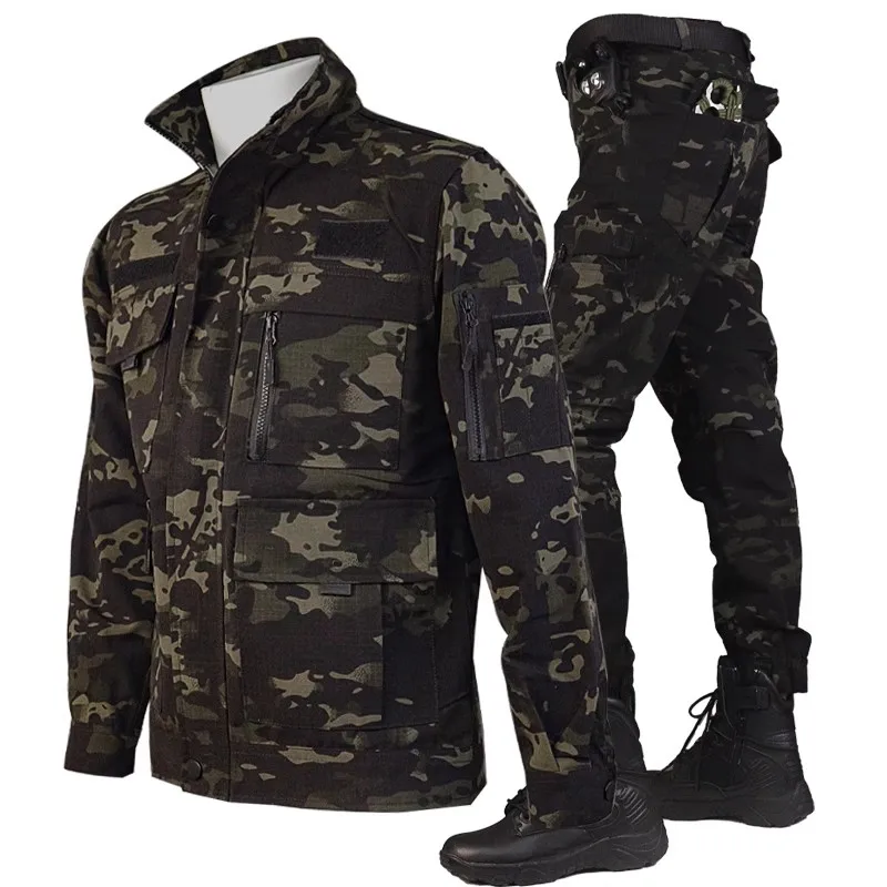 Wear-resistant Training Set Mens Tactical Camouflage Waterproof Combats Suits Breathable Multiple Pockets Loose Hunting Costume