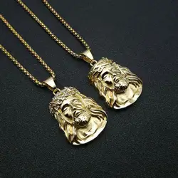 Men's Stainless Steel Gold-Plated Zircon Catholic Jesus Christ Pendant for Daily Wear Fashionable Religious Jewelry Accessory