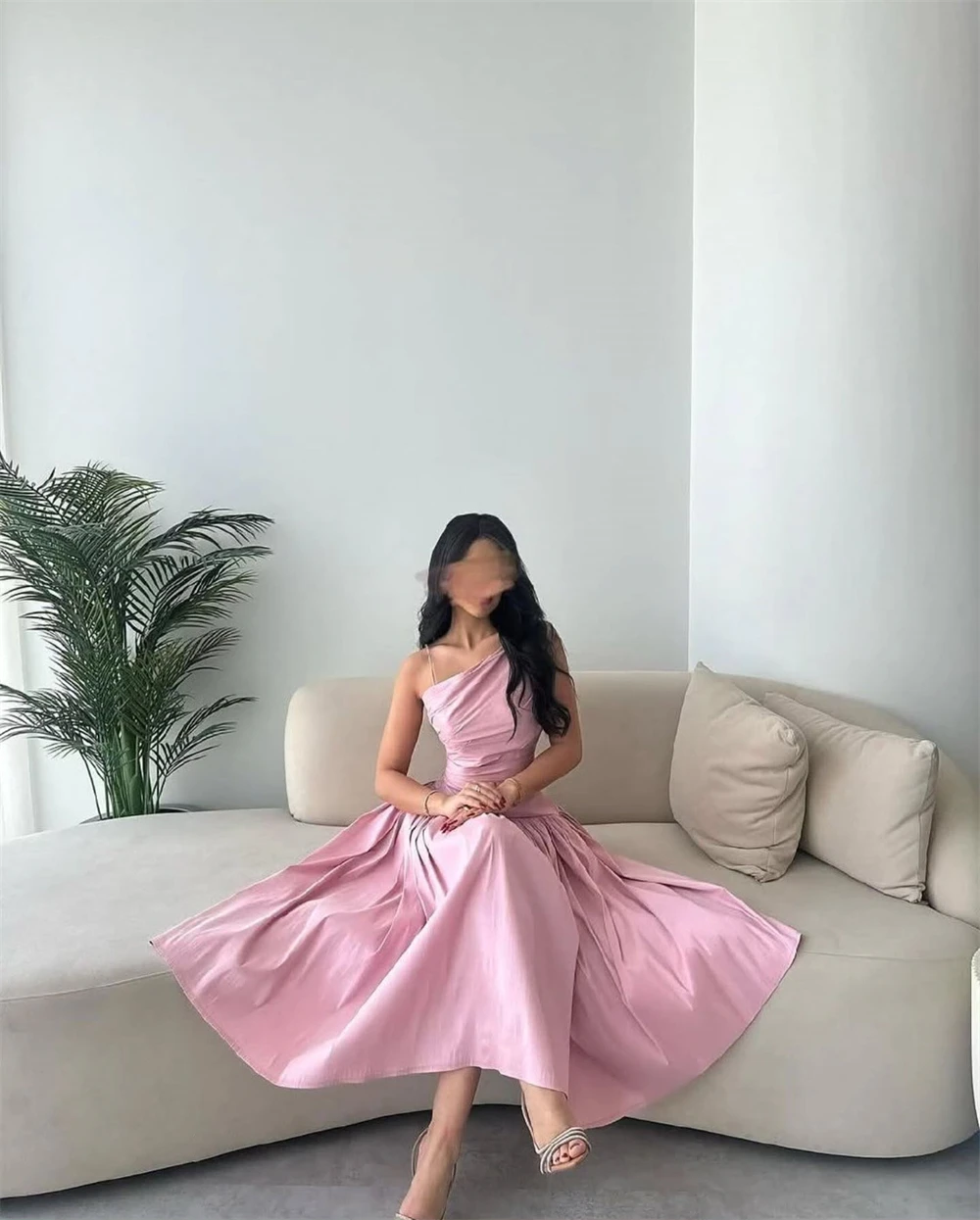 Customized Evening Dress Exquisite Spaghetti Strapless Prom Dress Satin Sleeveless A-Line Tea Length Special Occasion Gowns