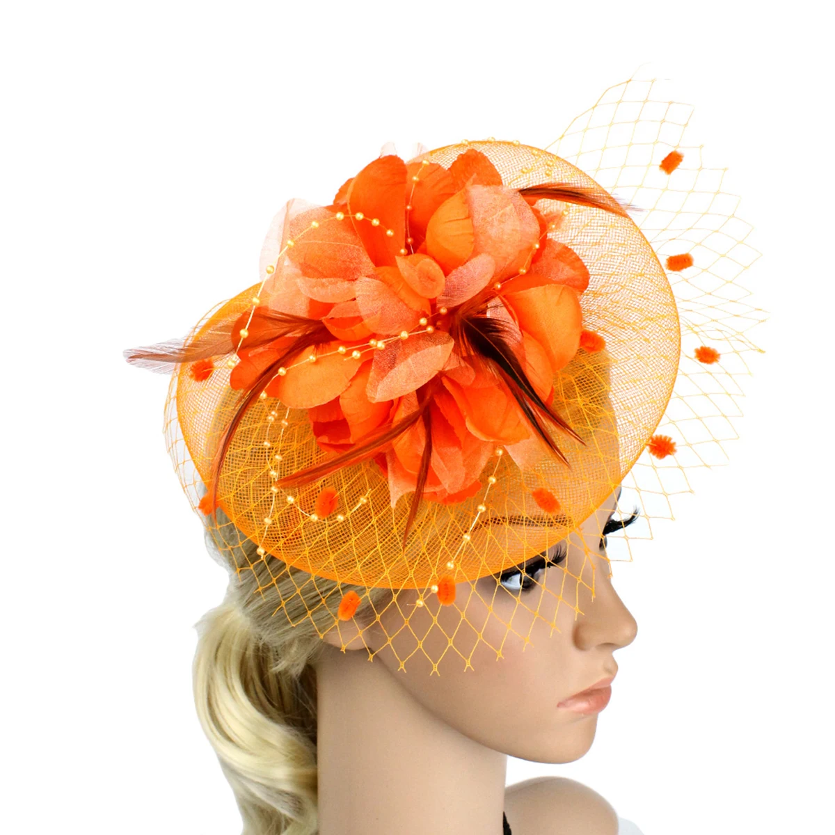 

Flower Net Hairpin Orange Handmade Bridal Headdress Wedding Party Prom Hair Styling Accessory Hair Dress Headwear