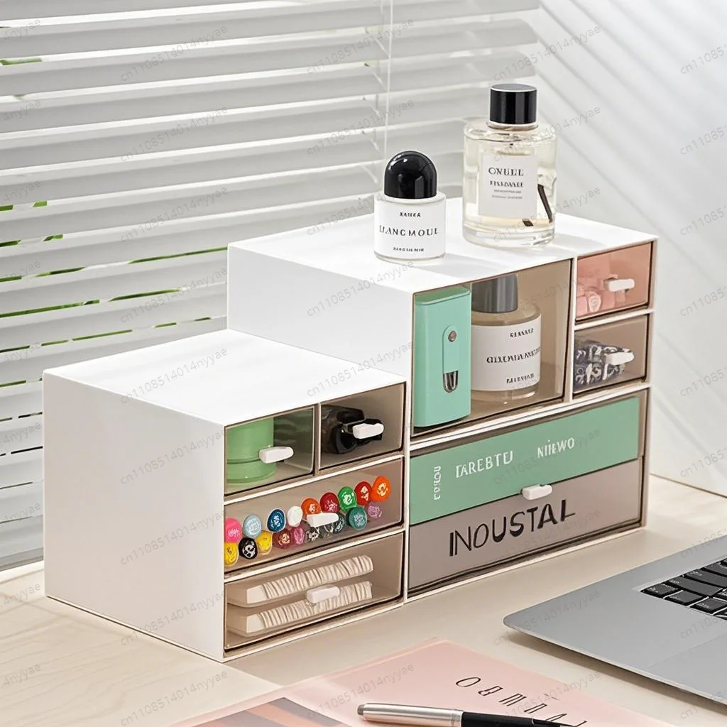 Modular Acrylic Desk Organizer - Clear Storage Box with Lid for Office & Home, Multi-Drawer Elegant Tray
