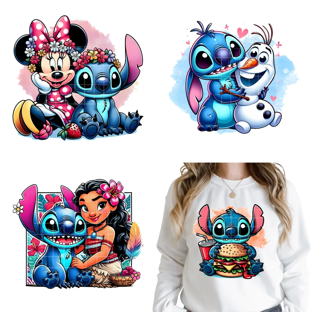 Cute Cartoon Blue Animal Princess Best Friends Designs Iron on DTF Washable Transfers Stickers Ready to Press for Clothing Bags