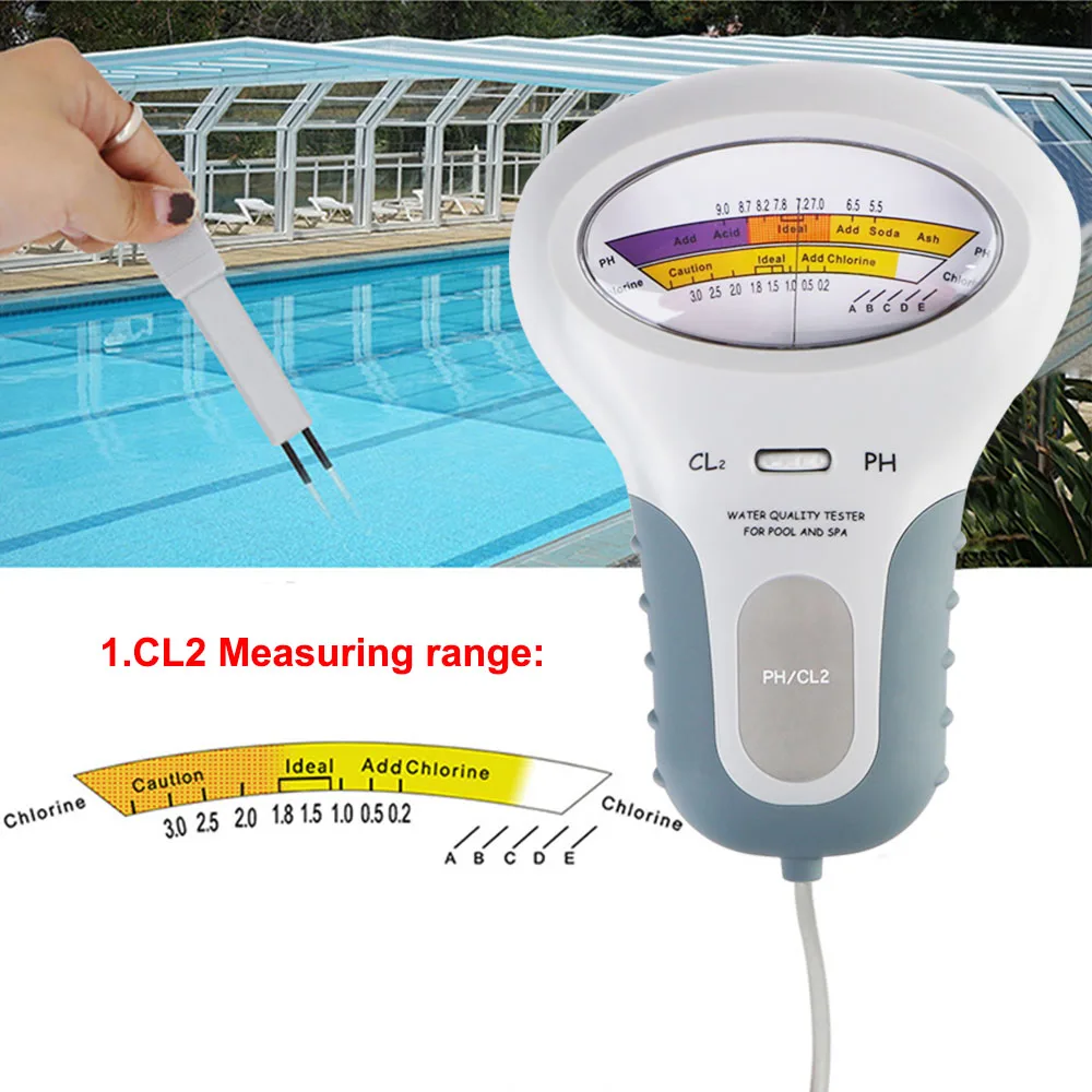 Chlorine Meter PH Tester Chlorine Water Quality Tester Chlorine Detector 2 in 1 CL2 Measuring For Swimming Pool Aquarium Spa