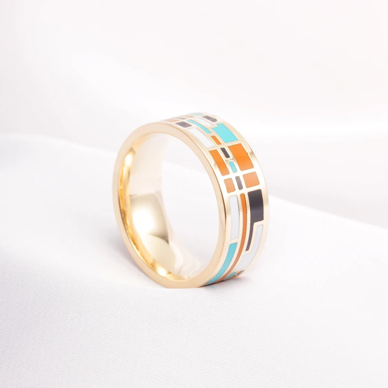 R&X Hot sale  enamel ring women/men jewelry vintage style ceramic ring women rings wedding rings Stainless steel