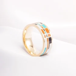 R&X Hot sale enamel ring women/men jewelry vintage style ceramic ring women rings wedding rings Stainless steel